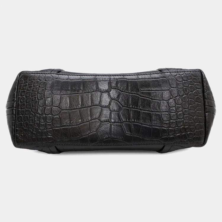 Pre Owned Balenciaga Frame Black Embossed Leather Shoulder Bag