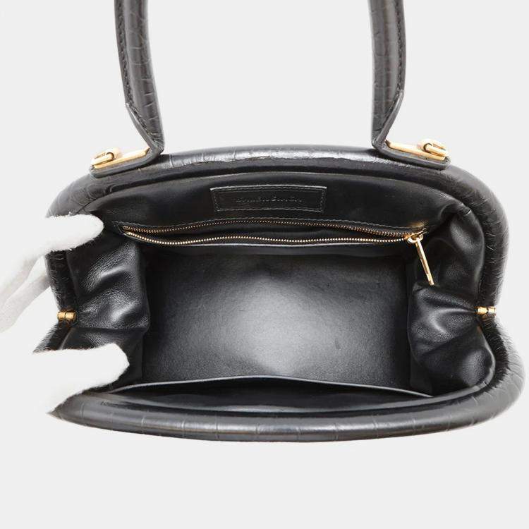 Pre Owned Balenciaga Frame Black Embossed Leather Shoulder Bag