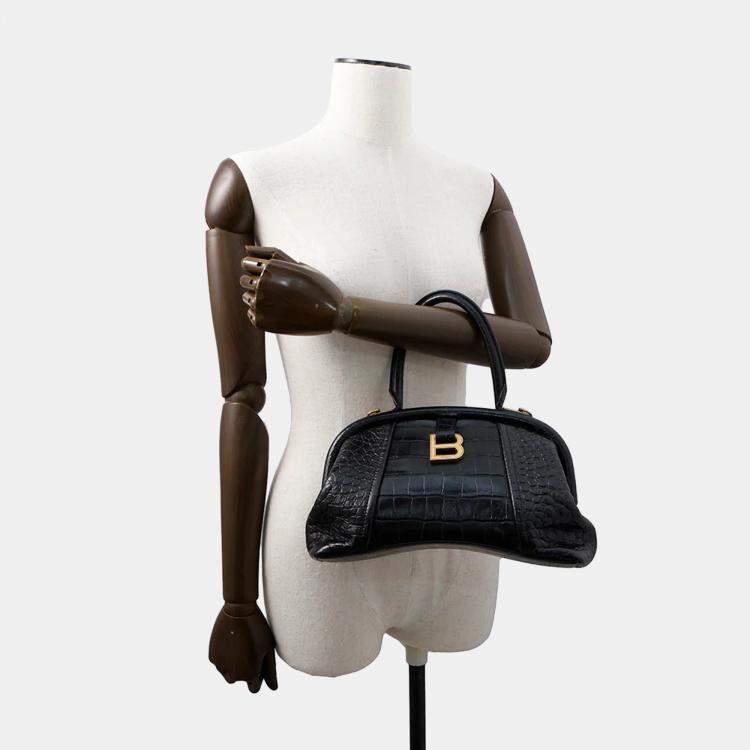 Pre Owned Balenciaga Frame Black Embossed Leather Shoulder Bag