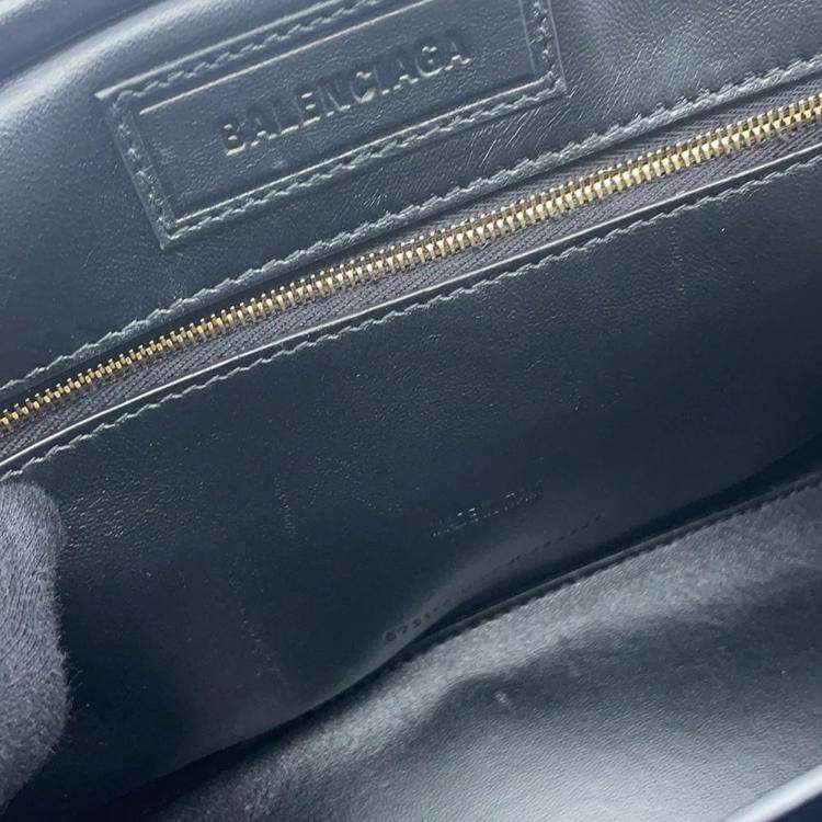 Pre Owned Balenciaga Frame Black Embossed Leather Shoulder Bag