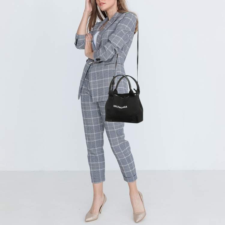 Pre Owned Balenciaga Black Canvas and Leather XS Cabas Tote