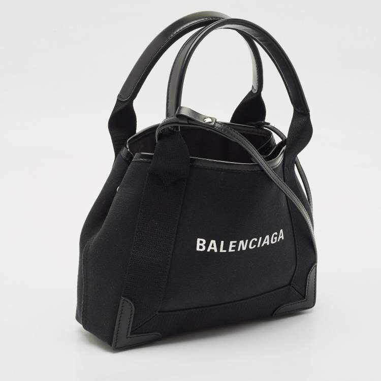 Pre Owned Balenciaga Black Canvas and Leather XS Cabas Tote