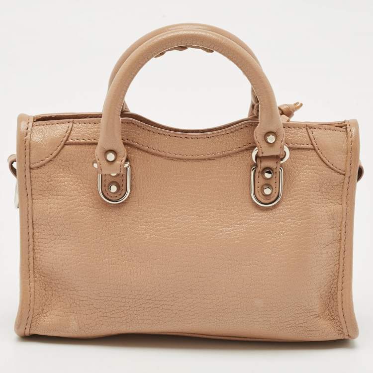 Pre Owned Balenciaga Beige Leather Nano City Metallic Edge Tote
