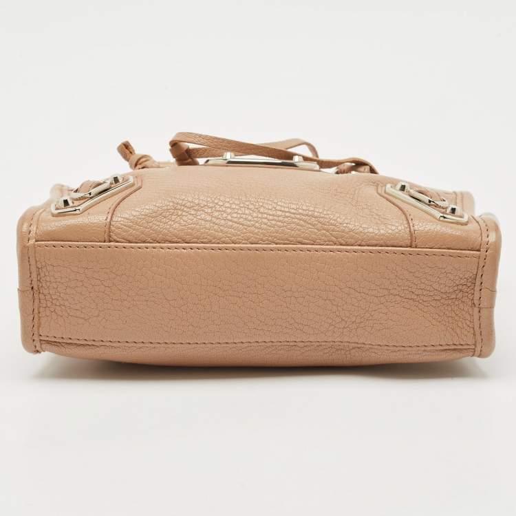 Pre Owned Balenciaga Beige Leather Nano City Metallic Edge Tote