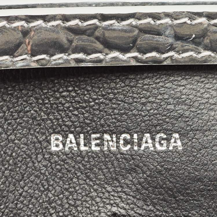 Pre Owned Balenciaga Silver Croc Embossed Patent Leather Hourglass Wallet on Chain
