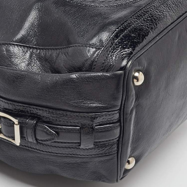 Pre Owned Balenciaga Black Leather Monogram Crest Double Zip Hobo