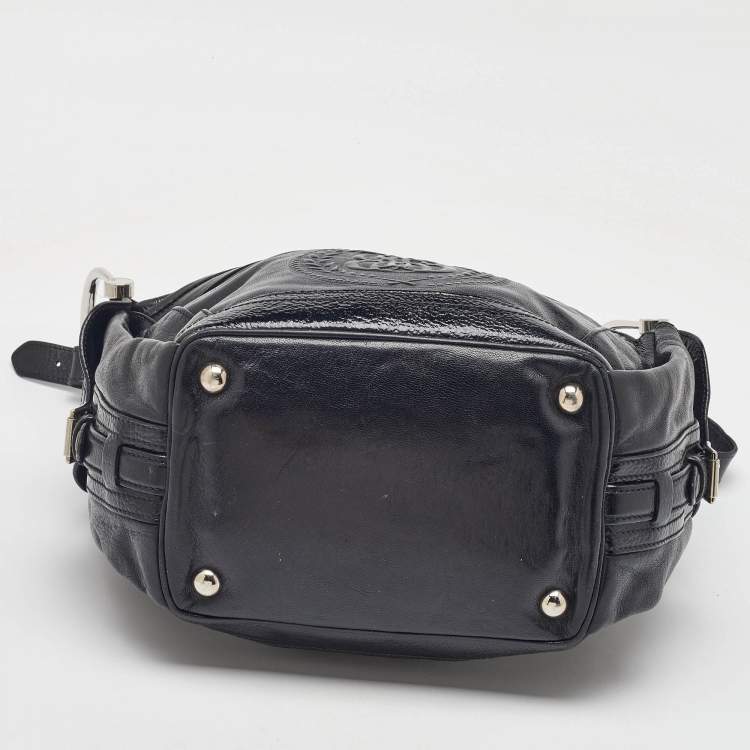 Pre Owned Balenciaga Black Leather Monogram Crest Double Zip Hobo