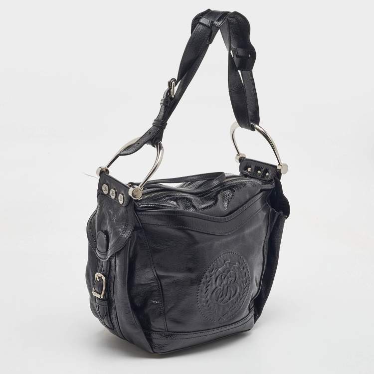 Pre Owned Balenciaga Black Leather Monogram Crest Double Zip Hobo