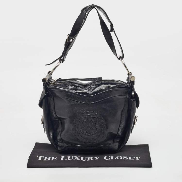 Pre Owned Balenciaga Black Leather Monogram Crest Double Zip Hobo