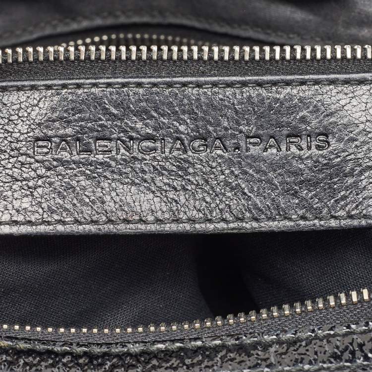 Pre Owned Balenciaga Black Leather Monogram Crest Double Zip Hobo
