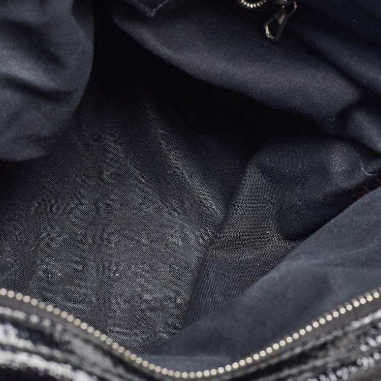 Pre Owned Balenciaga Black Leather Monogram Crest Double Zip Hobo