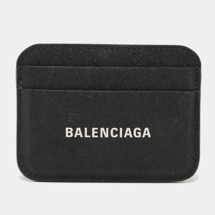 Pre Owned Balenciaga Black Glitter Leather Logo Card Holder