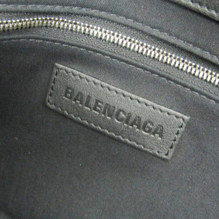 Pre Owned Balenciaga Jumbo Small Canvas Leather Tote Bag Black Off-white