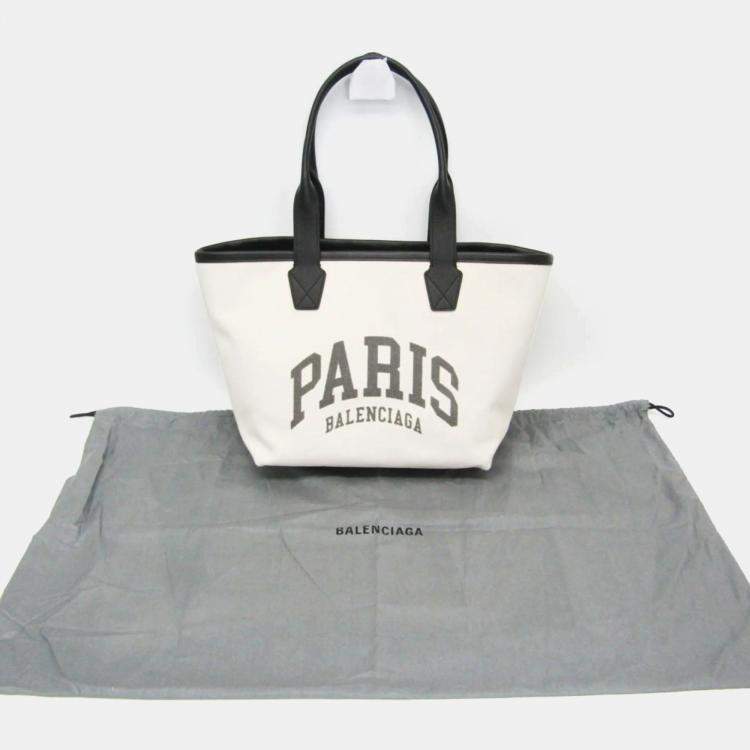 Pre Owned Balenciaga Jumbo Small Canvas Leather Tote Bag Black Off-white
