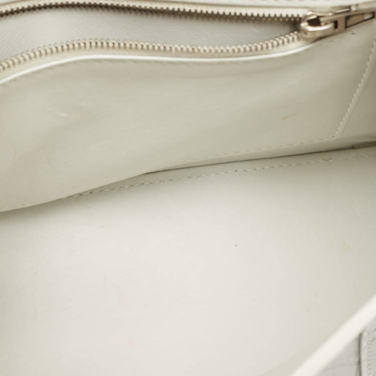 Pre Owned Balenciaga White Croc Embossed Leather Small Hourglass Top Handle Bag