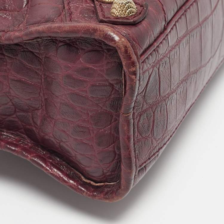 Pre Owned Balenciaga Burgundy Croc Embossed Leather Mini Classic City Bag