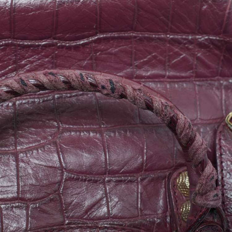 Pre Owned Balenciaga Burgundy Croc Embossed Leather Mini Classic City Bag