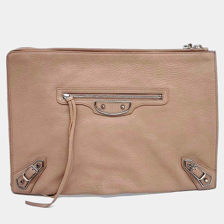 Pre Owned Balenciaga Beige Leather Edge Clutch