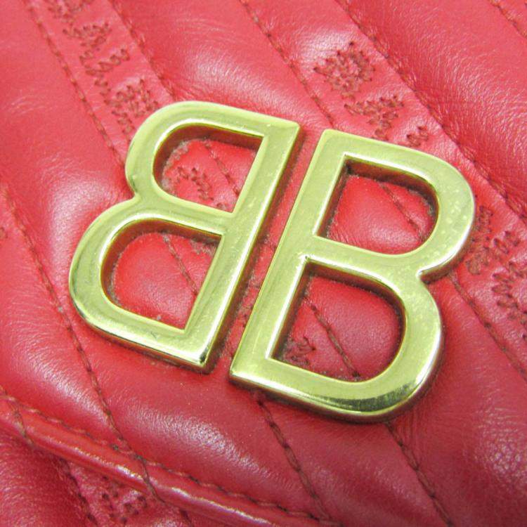Pre Owned Balenciaga BB Logo Red Leather Shoulder Bag