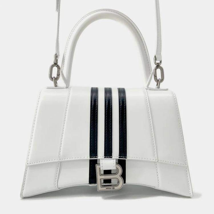 Pre Owned Balenciaga X Adidas Hourglass Small White Leather Shoulder Bag