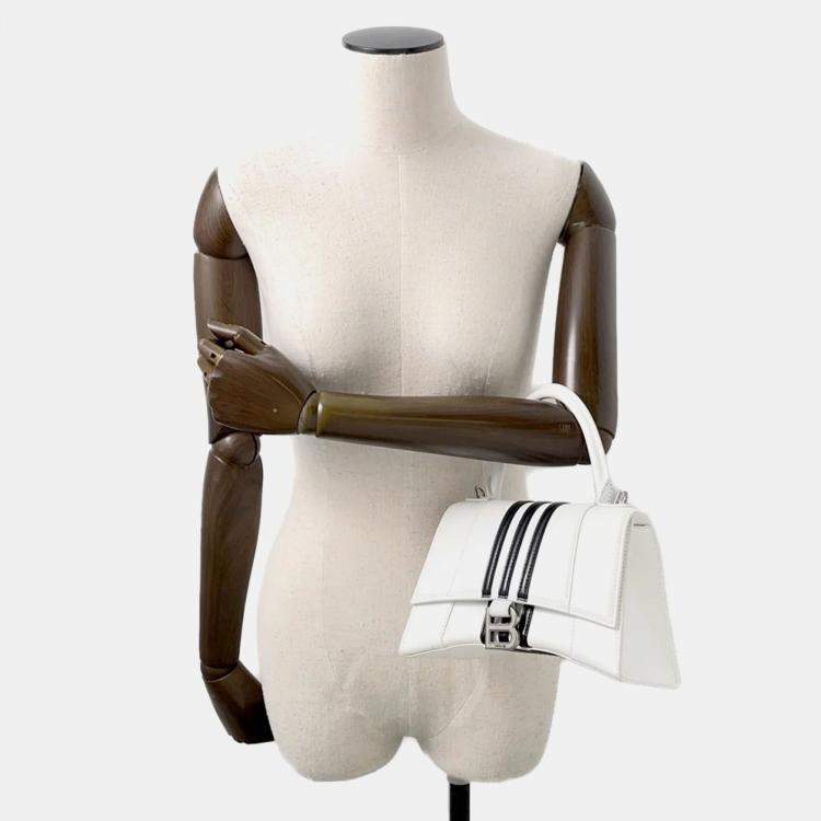 Pre Owned Balenciaga X Adidas Hourglass Small White Leather Shoulder Bag