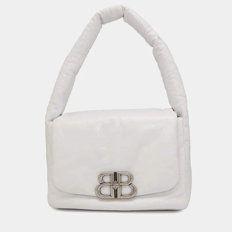 Pre Owned Balenciaga Monaco Small White Leather Sling Bag 