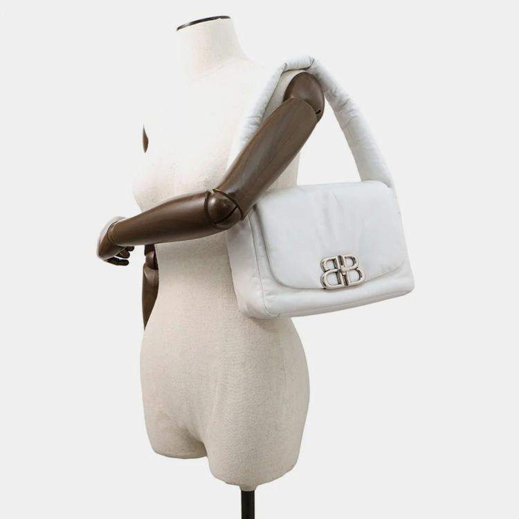 Pre Owned Balenciaga Monaco Small White Leather Sling Bag 
