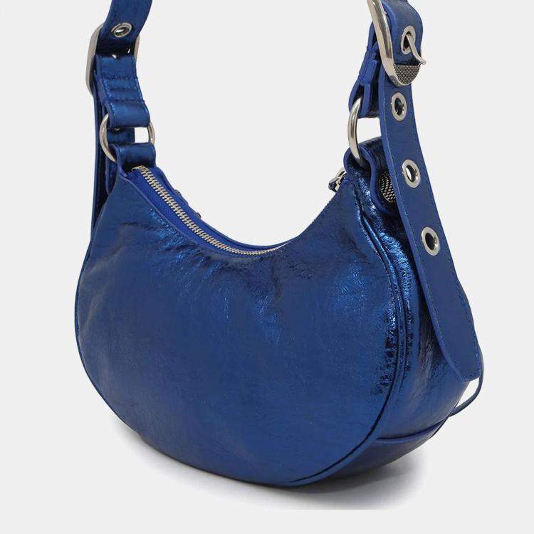 Pre Owned Balenciaga Luca Metallic Blue Leather Shoulder Bag 
