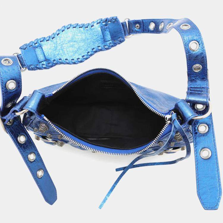 Pre Owned Balenciaga Luca Metallic Blue Leather Shoulder Bag 