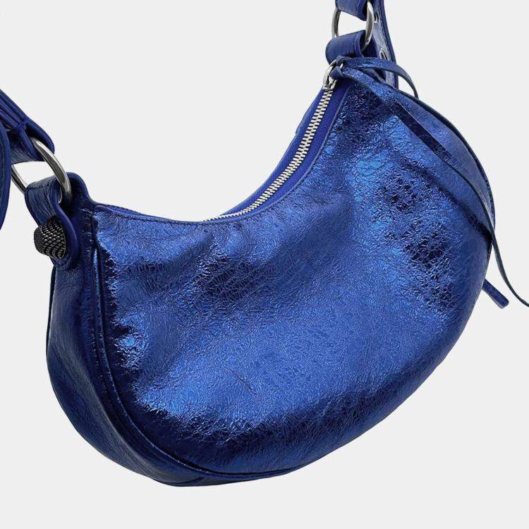 Pre Owned Balenciaga Luca Metallic Blue Leather Shoulder Bag 