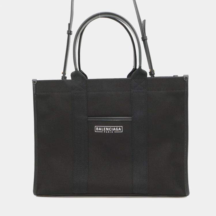 Pre Owned Balenciaga Hardware Black Canvas and Leather Tote Bag