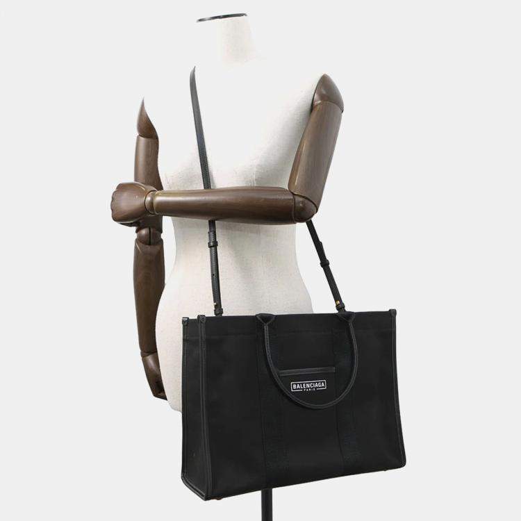 Pre Owned Balenciaga Hardware Black Canvas and Leather Tote Bag