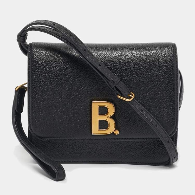 Pre Owned Balenciaga Black Leather B Logo Crossbody Bag