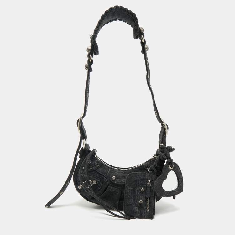 Pre Owned Balenciaga Black Denim Monogram XS Le Cagole Shoulder Bag