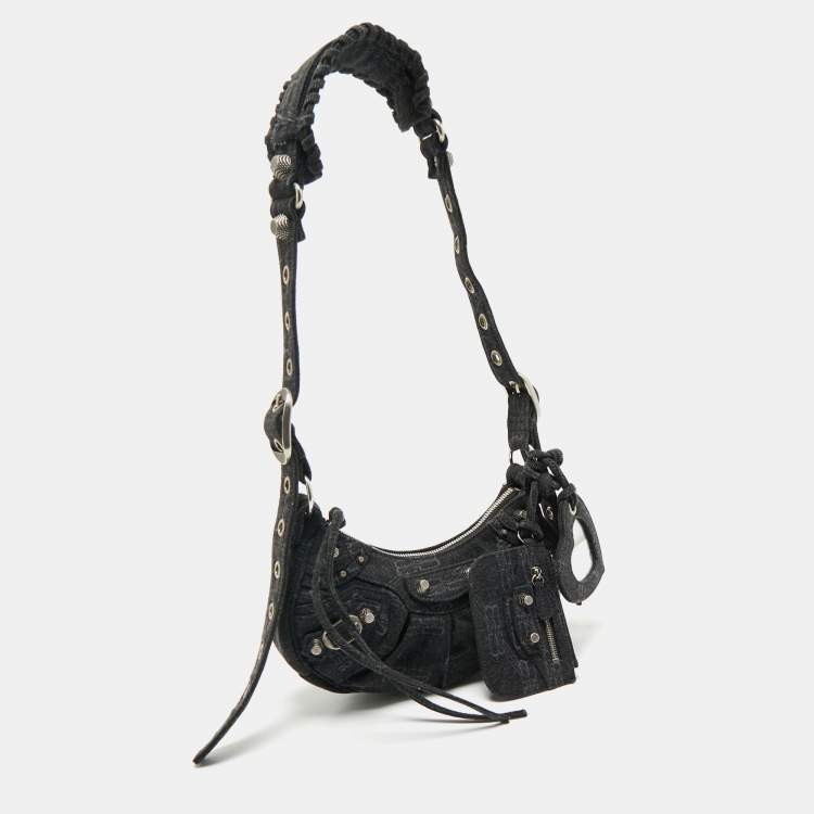Pre Owned Balenciaga Black Denim Monogram XS Le Cagole Shoulder Bag