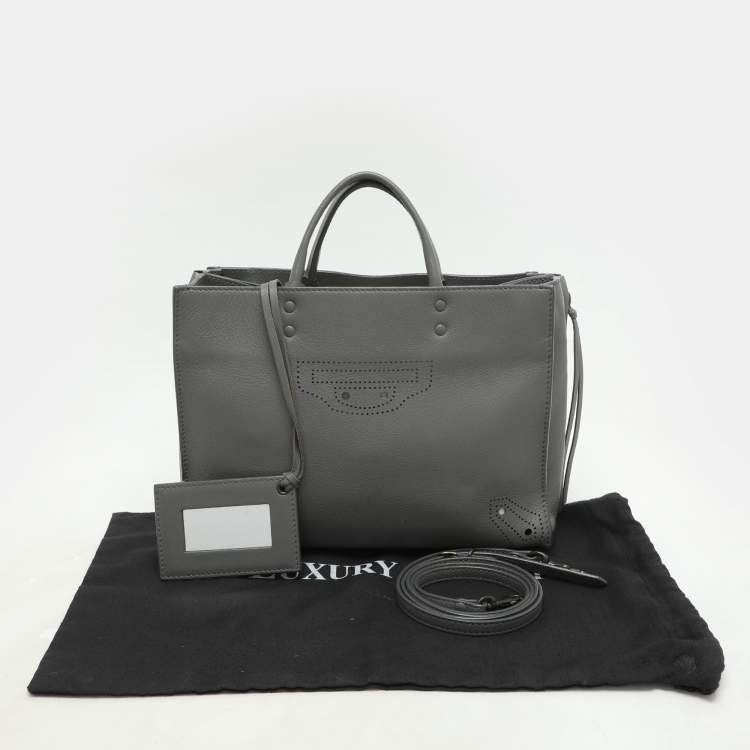 Pre Owned Balenciaga Grey Perforated Leather Blackout Hardware Papier B4 Tote 