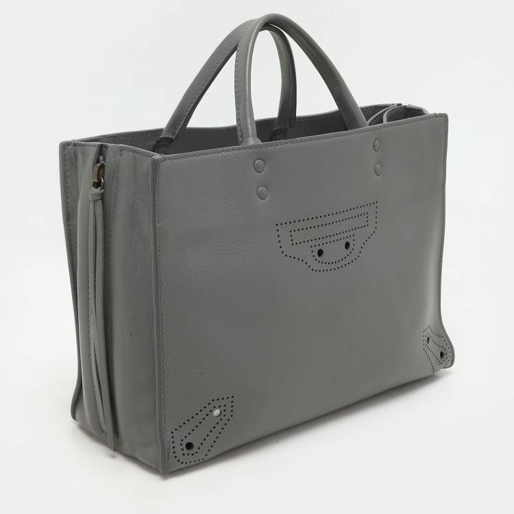 Pre Owned Balenciaga Grey Perforated Leather Blackout Hardware Papier B4 Tote 