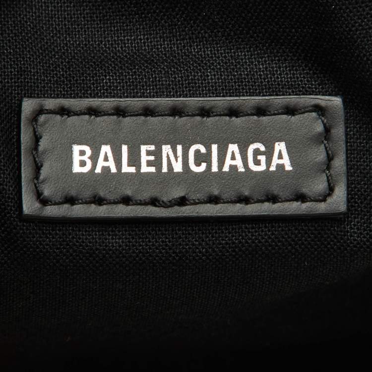 Pre Owned Balenciaga Off White/Black Canvas and Leather S Navy Cabas Tote