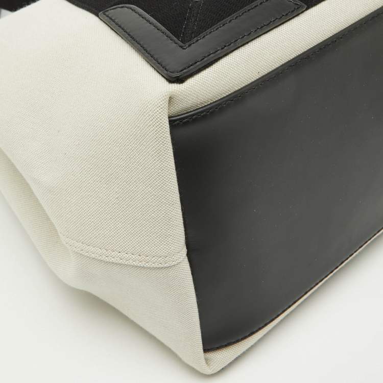 Pre Owned Balenciaga Off White/Black Canvas and Leather S Navy Cabas Tote