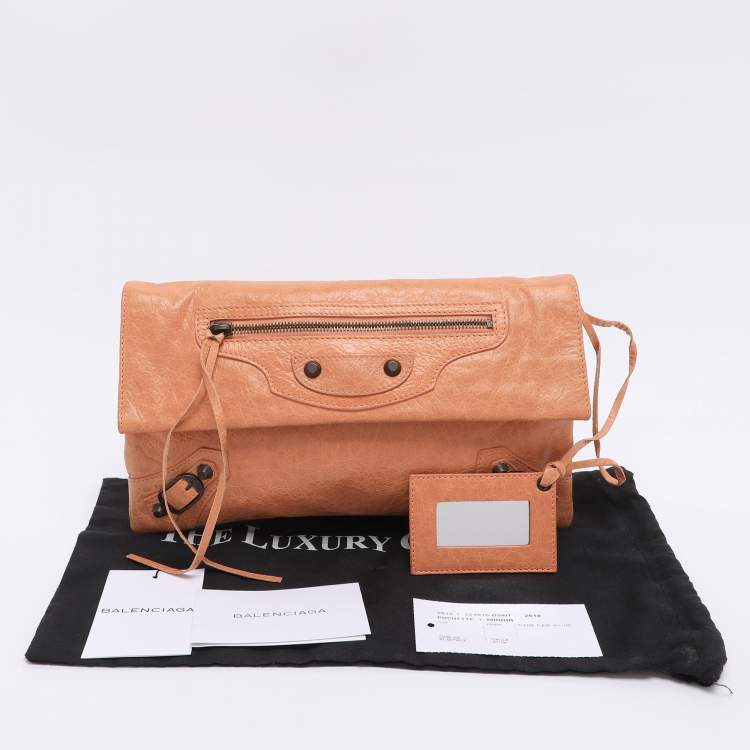 Pre Owned Balenciaga Rose Blush Leather Classic Envelope Clutch