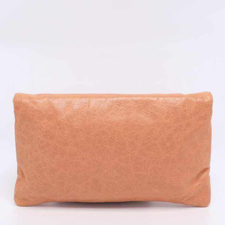 Pre Owned Balenciaga Rose Blush Leather Classic Envelope Clutch