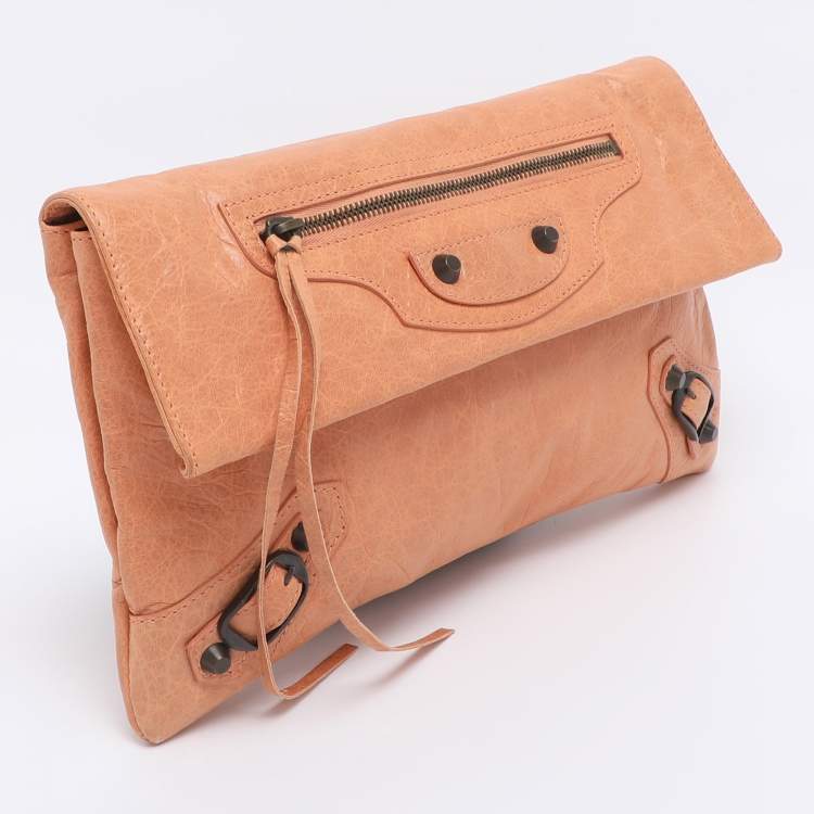 Pre Owned Balenciaga Rose Blush Leather Classic Envelope Clutch