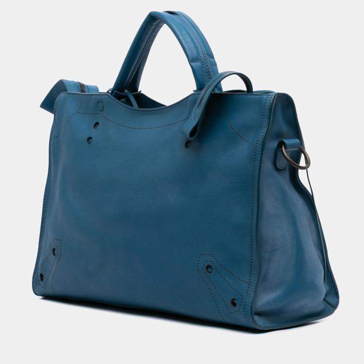 Pre Owned Balenciaga Blue Leather Motocross Blackout City Satchel