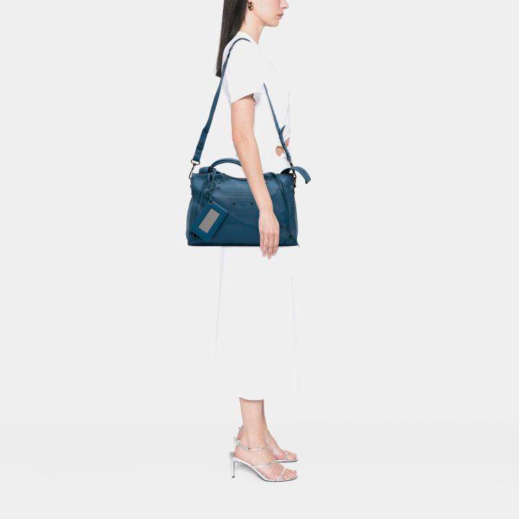 Pre Owned Balenciaga Blue Leather Motocross Blackout City Satchel