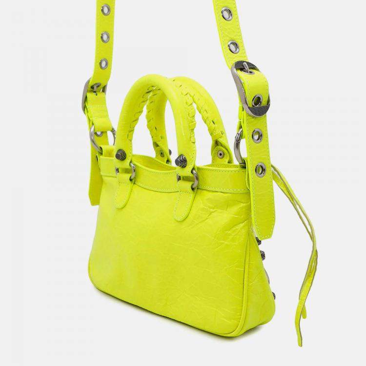 Pre Owned Balenciaga Neo Cagoule Neon Yellow Arena Lambskin Size S