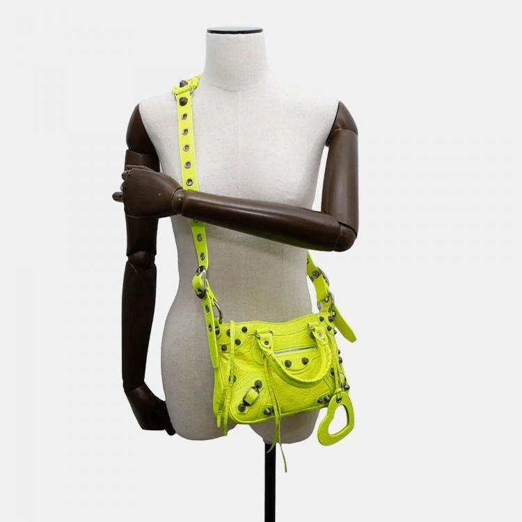 Pre Owned Balenciaga Neo Cagoule Neon Yellow Arena Lambskin Size S