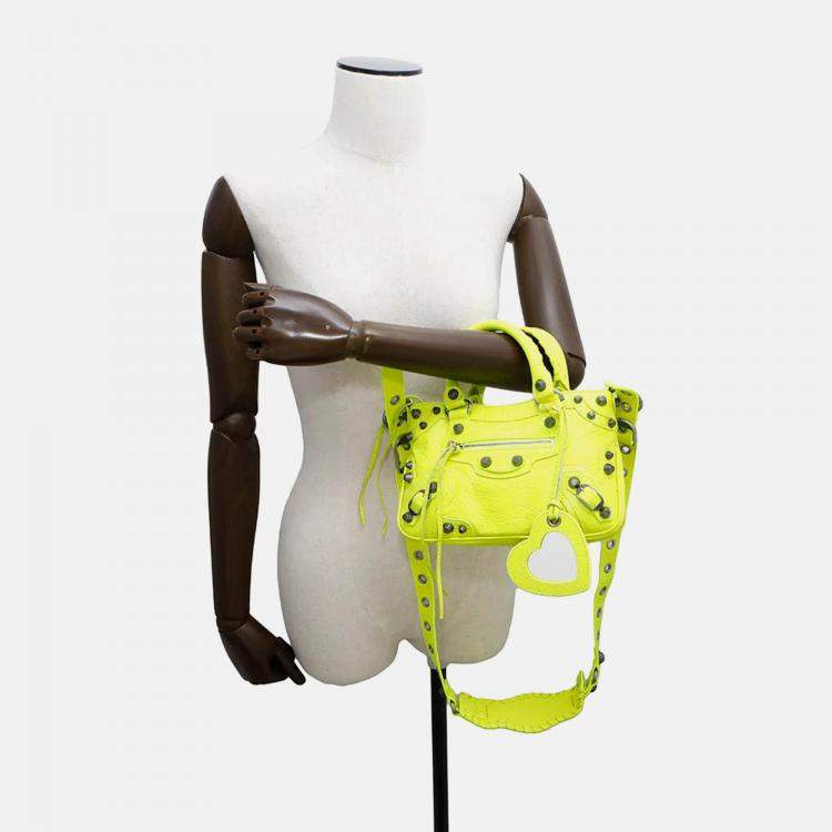 Pre Owned Balenciaga Neo Cagoule Neon Yellow Arena Lambskin Size S