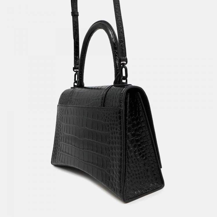 Pre Owned Balenciaga Hourglass Black Embossed Leather Shoulder Bag