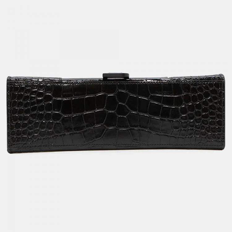 Pre Owned Balenciaga Hourglass Black Embossed Leather Shoulder Bag