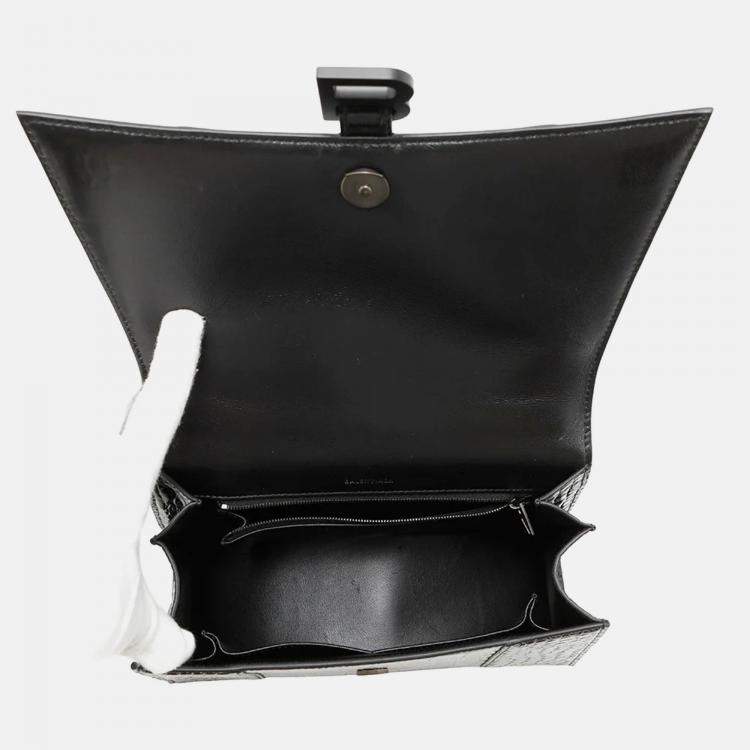 Pre Owned Balenciaga Hourglass Black Embossed Leather Shoulder Bag